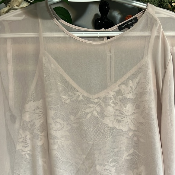 Blush Pink Sheer Dynamite Long Sleeve Blouse - Picture 4 of 8